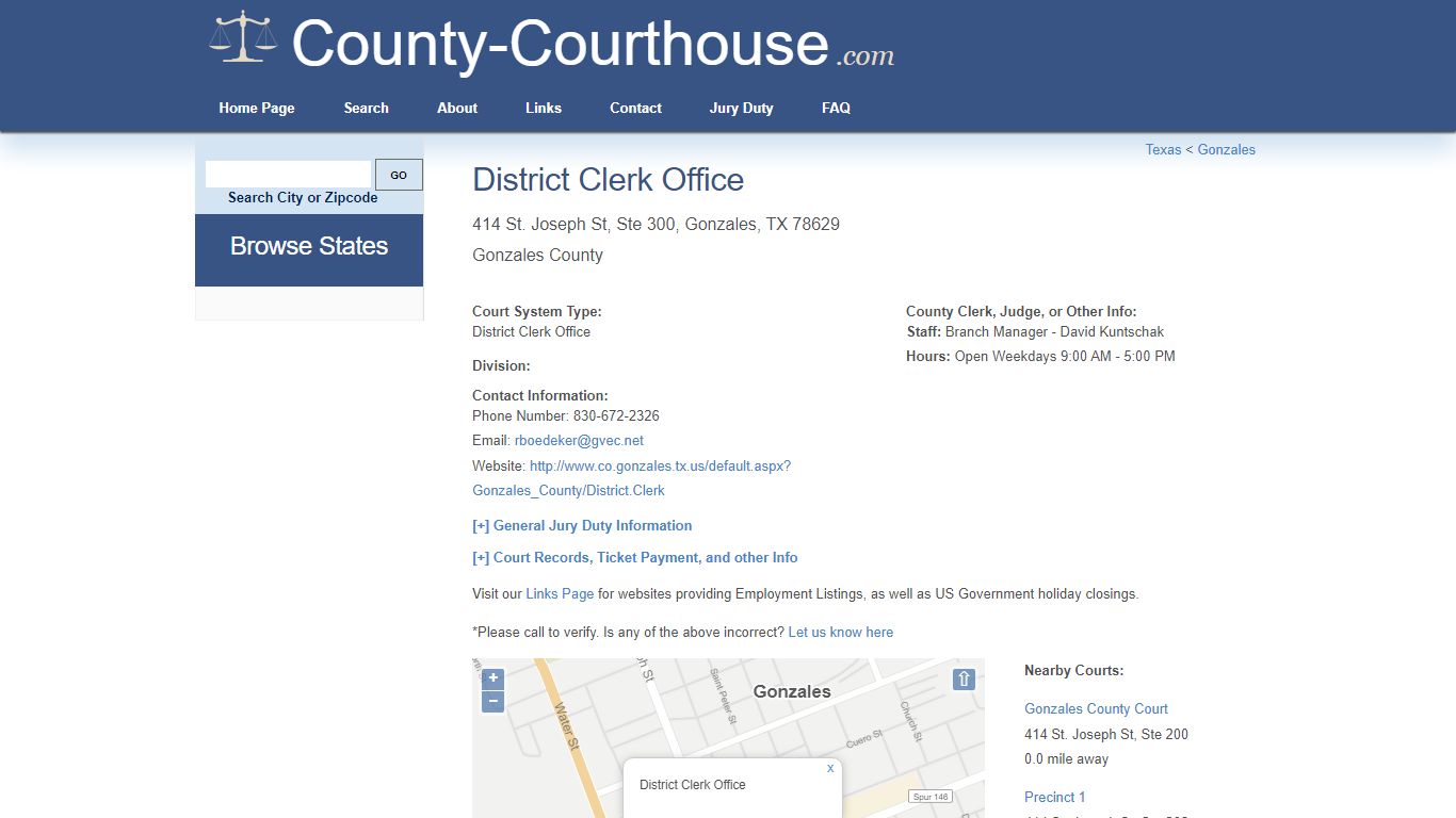 District Clerk Office in Gonzales, TX - Court Information